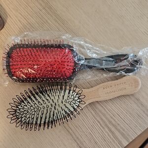 Wooden Hair Brush with Red Cushion Paddle Brush - Neutral Wood & Red